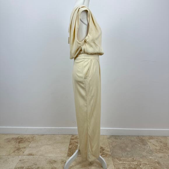 Free People Avery One Shoulder Jumpsuit Wide Leg Pockets Cream Ivory US 4 NWT - Picture 11 of 16